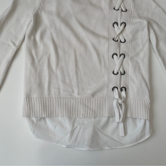Women's Simply Vera Vera Wang Lace-Up Mock Layer Sweater, Size S Small in Cream - Picture 10 of 14